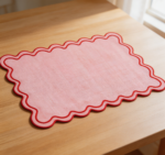 Set of 6 Pink Red Scalloped Embroidered Placemats 13x19