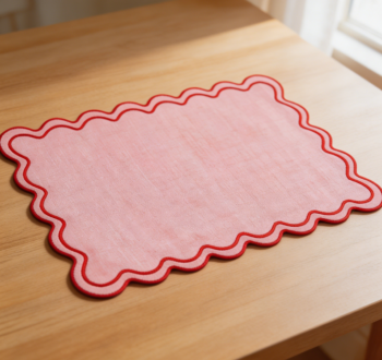 Set of 6 Pink Red Scalloped Embroidered Placemats 13x19