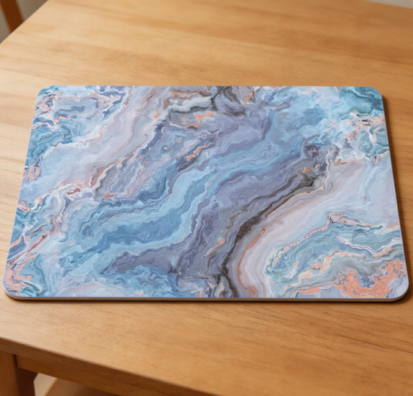 Set of 2 Navy Marble Cork Placemats Non-Slip 12x18