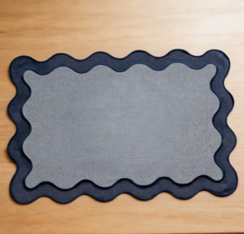 Set of 4 Dusty Blue Cotton Wavy Edge Placemats 13x19